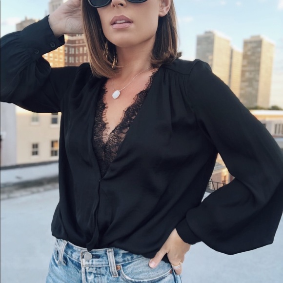 Last 1✨Alma Lace Neckline Long Sleeve Top - Black - Picture 5 of 7